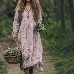 Maxi Dress Cotton Blend Tiered V-Neck Long Sleeve