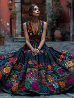 Maxi Dress Floral Print V-Neck Sleeveless Floor-Length