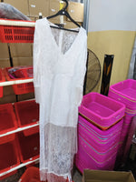 Maxi Dress Lace V-Neck Fringe Sleeves