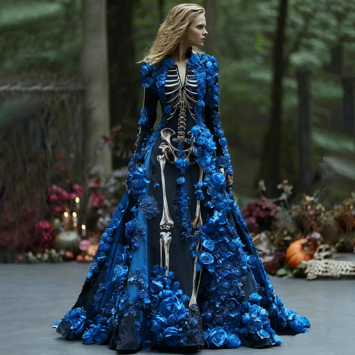 Maxi Dress Long Sleeve Skeleton Floral Print