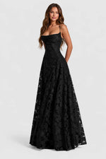 Maxi Dress Raised Floral Lace Draped Neckline