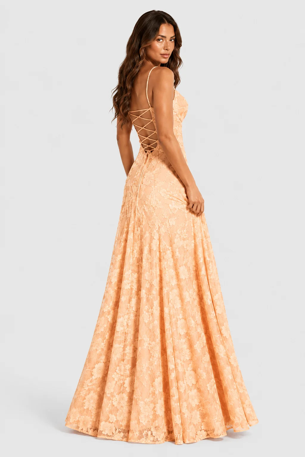 Maxi Dress Raised Floral Lace Draped Neckline