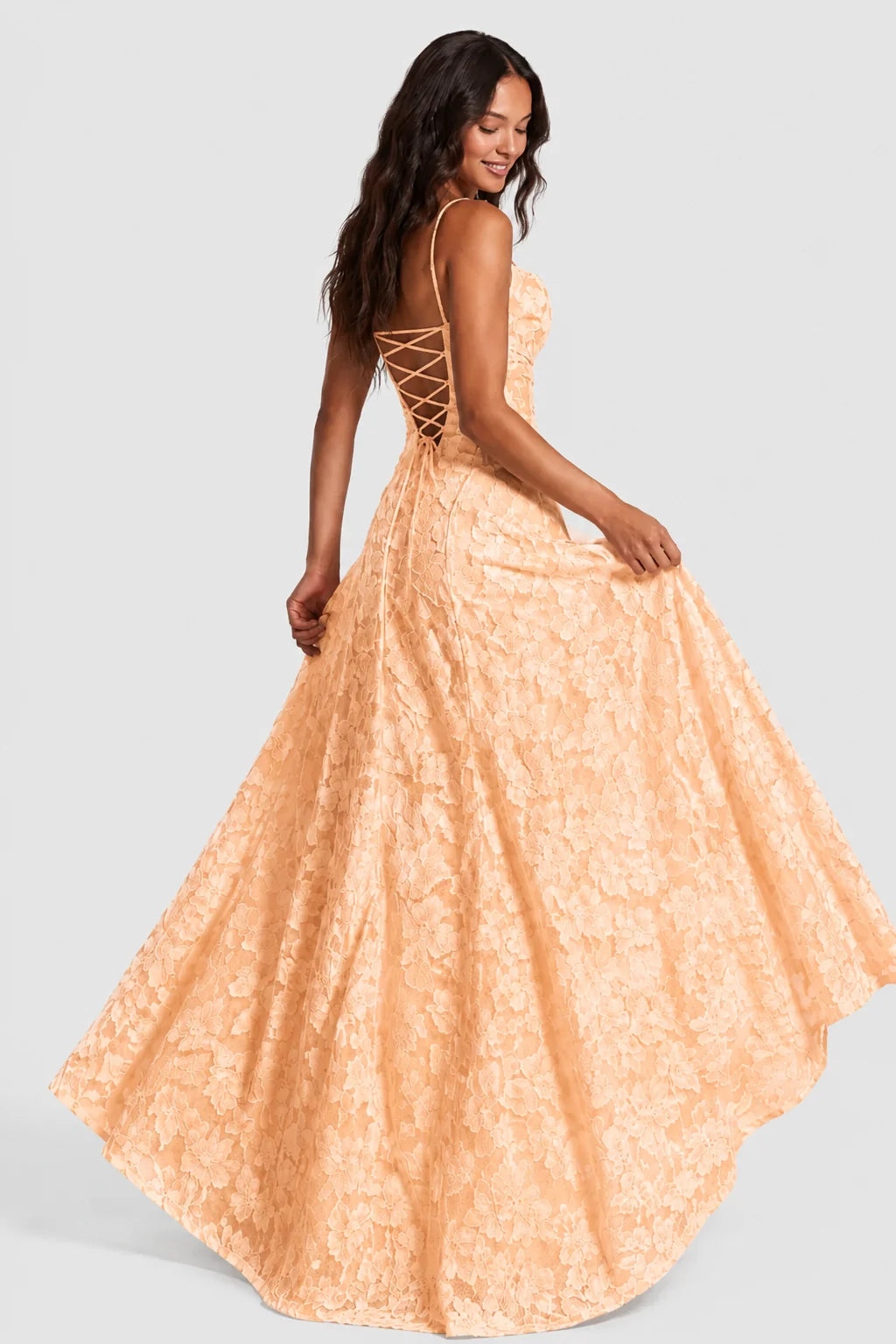 Maxi Dress Raised Floral Lace Draped Neckline