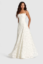 Maxi Dress Raised Floral Lace Draped Neckline