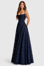 Maxi Dress Raised Floral Lace Draped Neckline