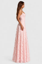 Maxi Dress Raised Floral Lace Draped Neckline