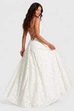 Maxi Dress Raised Floral Lace Draped Neckline