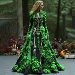 Maxi Dress Skeleton Floral Print Long Sleeve