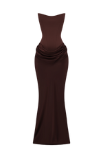 Maxi Dress Strapless Boned Corset Satin Cowl Skirt
