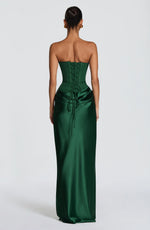 Maxi Dress Strapless Boned Corset Satin Cowl Skirt