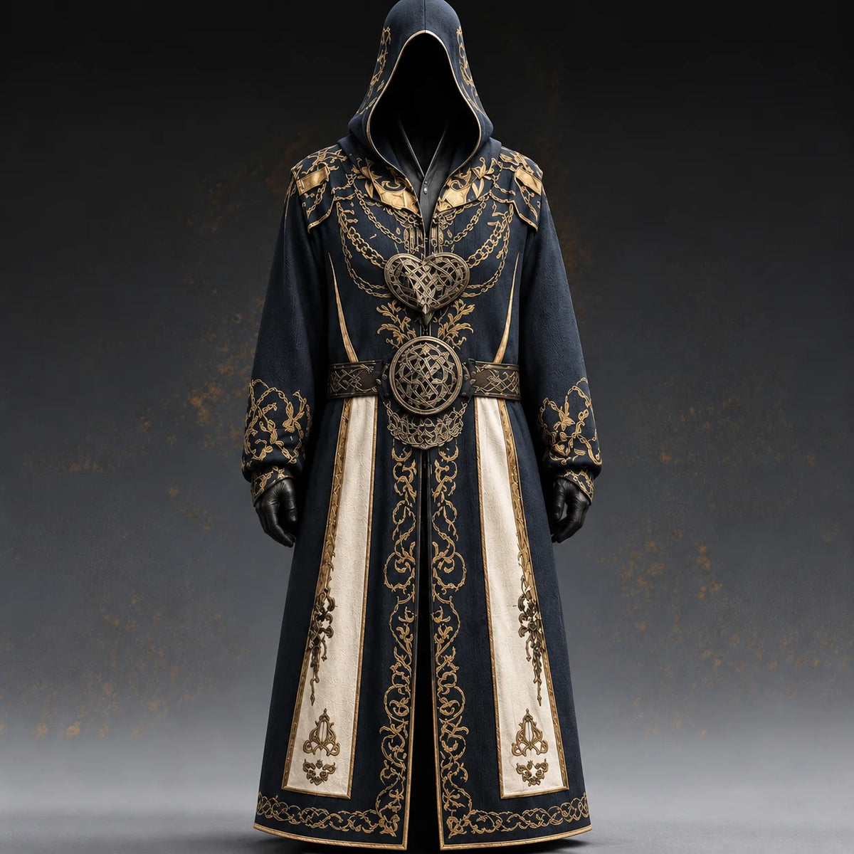 Medieval Costume Black Hooded Celtic Details