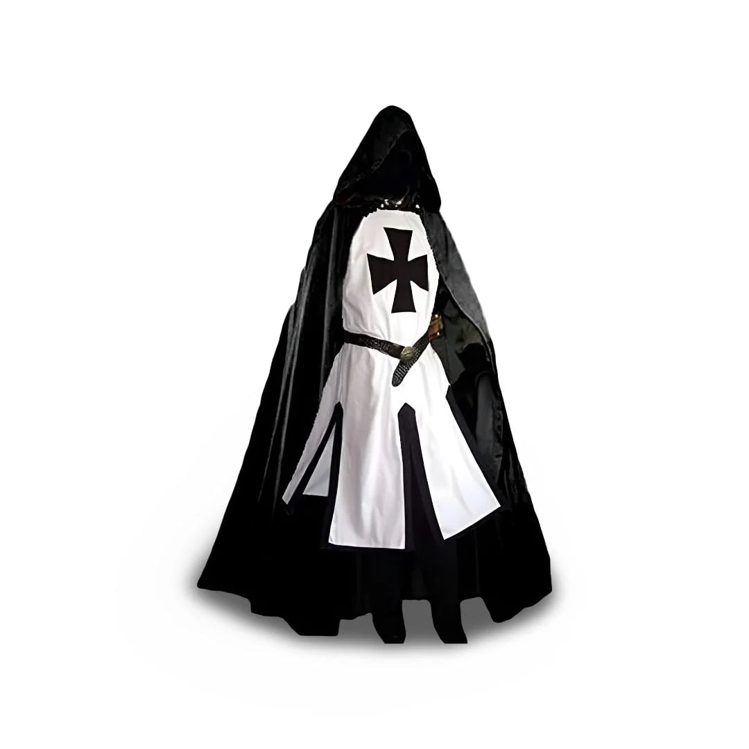 Medieval Knight Costume Templar Cross Design Hooded Cloak Option