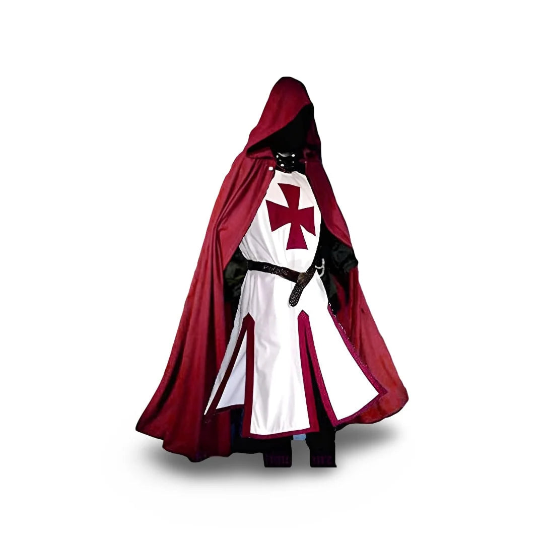 Medieval Knight Costume Templar Cross Design Hooded Cloak Option