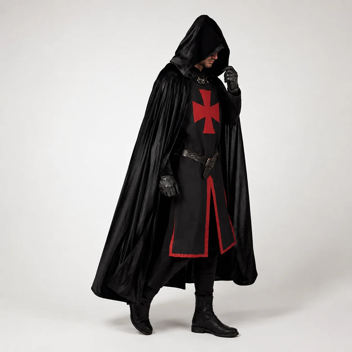 Medieval Knight Costume Templar Cross Tunic Hooded Cloak Option