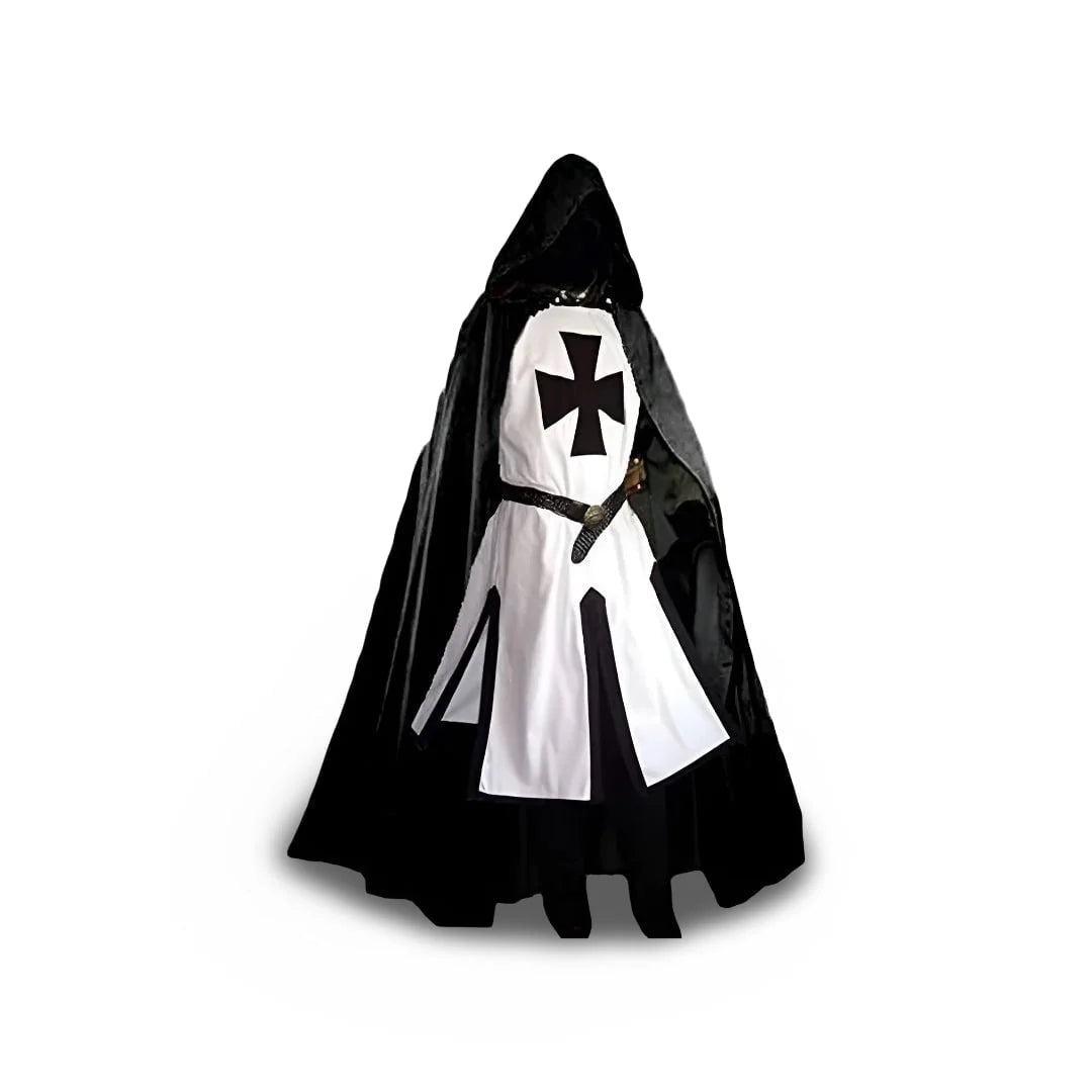 Medieval Knight Costume Templar Cross Tunic Hooded Cloak Option