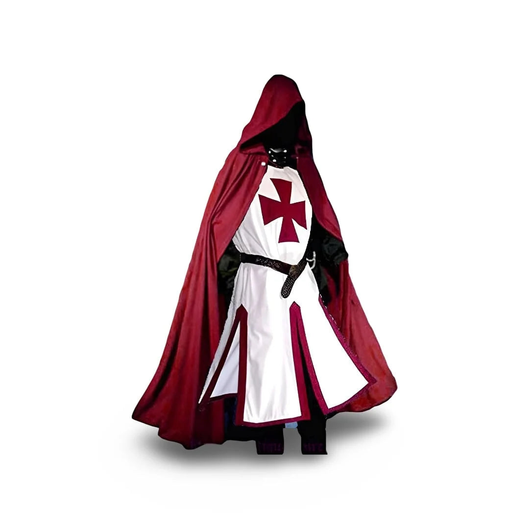 Medieval Knight Costume Templar Cross Tunic Hooded Cloak Option