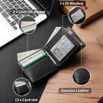 Men’s Bifold Wallet Genuine Leather RFID-Blocking 13 Card Slots