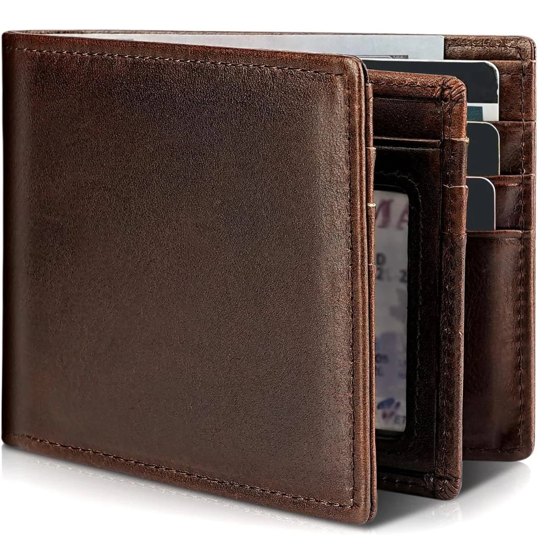 Men’s Bifold Wallet Genuine Leather RFID-Blocking 13 Card Slots