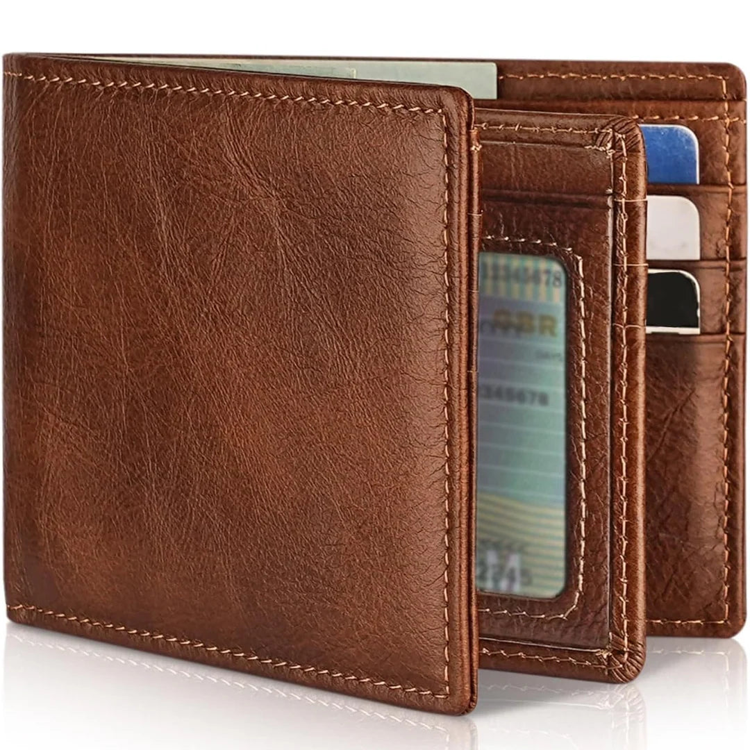 Men’s Bifold Wallet Genuine Leather RFID-Blocking 13 Card Slots