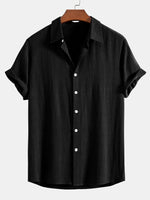 Men’s Button-Up Shirt Linen Blend Short Sleeve Relaxed Fit Breathable Lightweight Comfort
