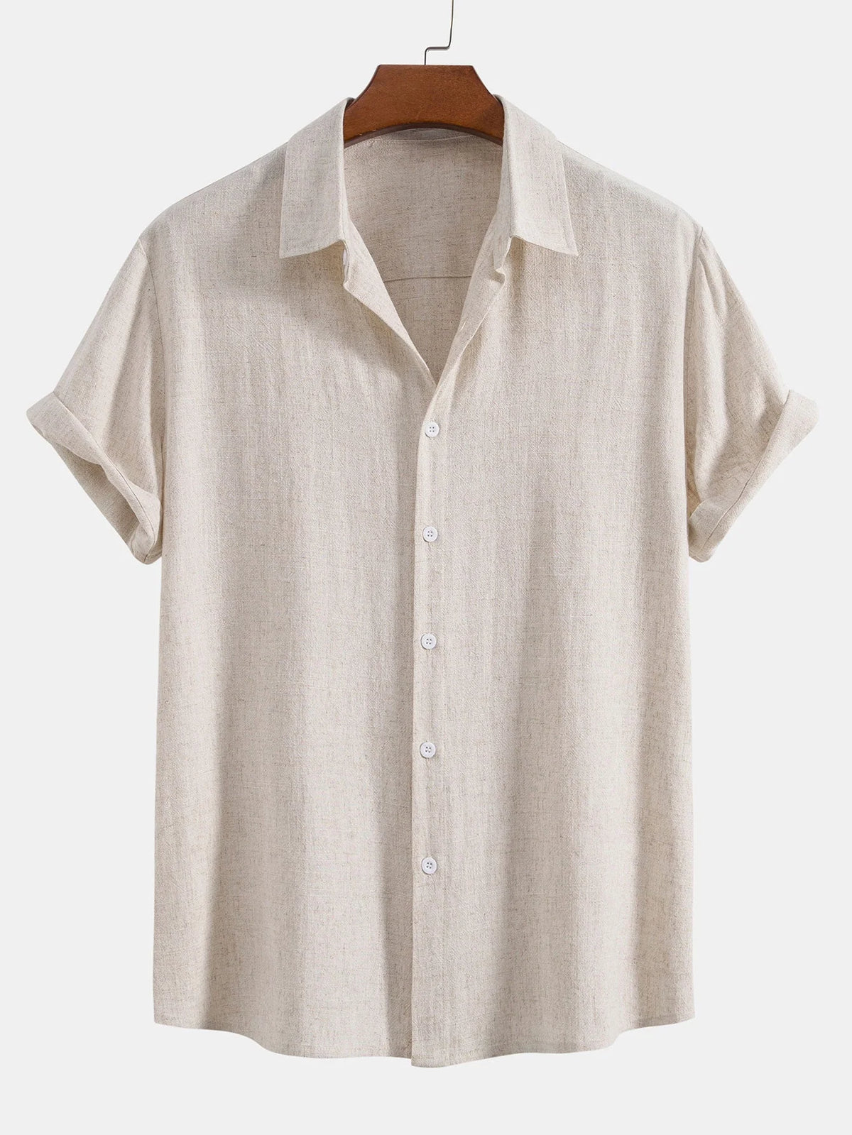 Men’s Button-Up Shirt Linen Blend Short Sleeve Relaxed Fit Breathable Lightweight Comfort