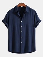 Men’s Button-Up Shirt Linen Blend Short Sleeve Relaxed Fit Breathable Lightweight Comfort
