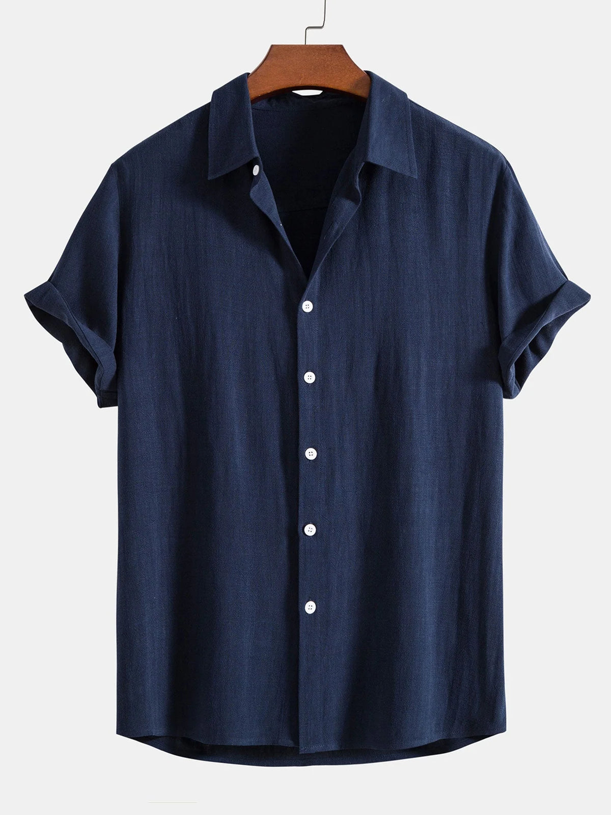 Men’s Button-Up Shirt Linen Blend Short Sleeve Relaxed Fit Breathable Lightweight Comfort
