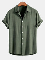 Men’s Button-Up Shirt Linen Blend Short Sleeve Relaxed Fit Breathable Lightweight Comfort