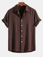 Men’s Button-Up Shirt Linen Blend Short Sleeve Relaxed Fit Breathable Lightweight Comfort