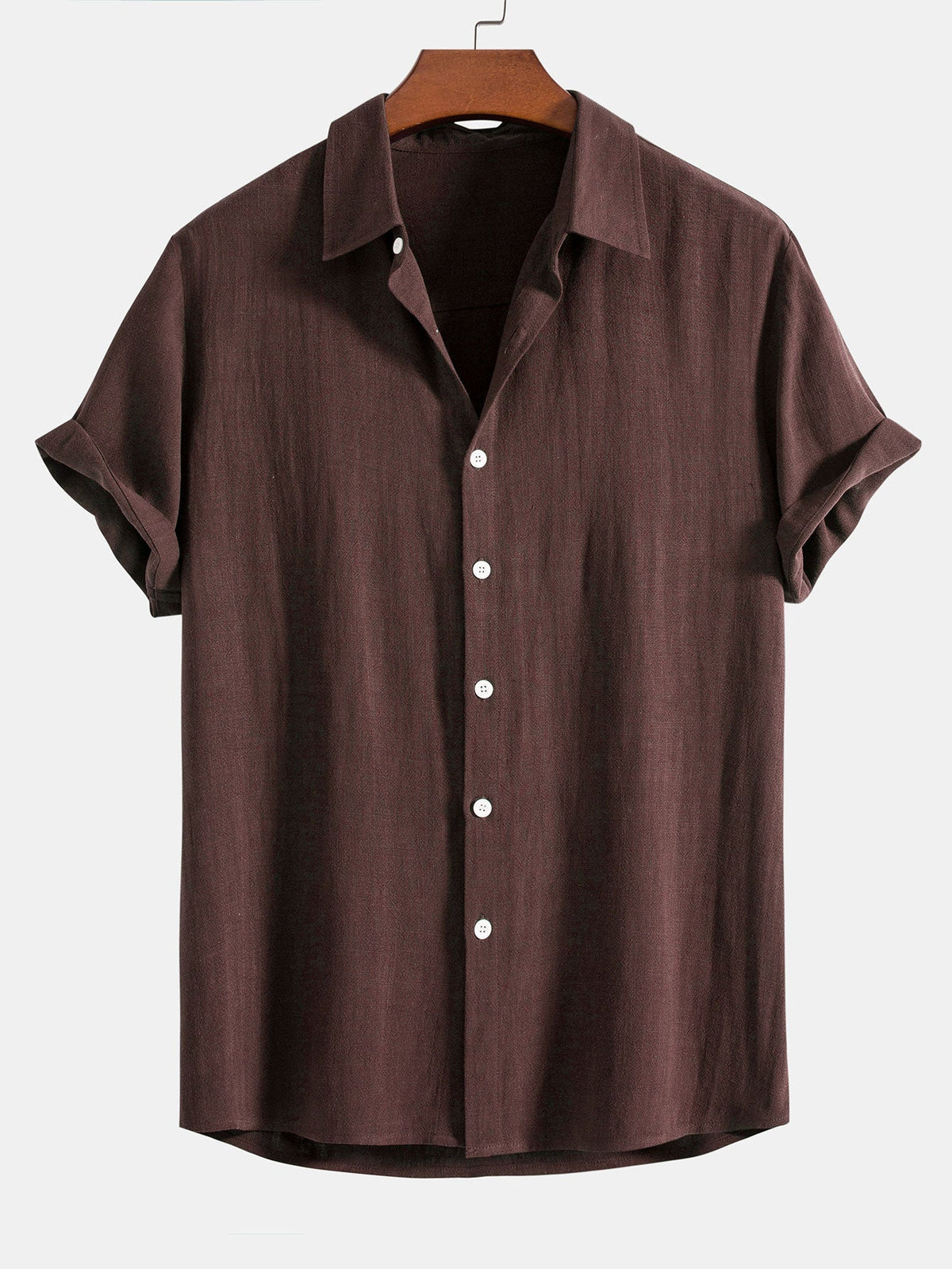 Men’s Button-Up Shirt Linen Blend Short Sleeve Relaxed Fit Breathable Lightweight Comfort
