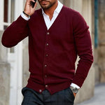 Men’s Cardigan V-Neck Button-Front Ribbed Cuffs And Hem