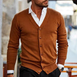 Men’s Cardigan V-Neck Button-Front Ribbed Cuffs And Hem
