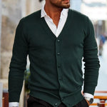 Men’s Cardigan V-Neck Button-Front Ribbed Cuffs And Hem