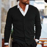 Men’s Cardigan V-Neck Button-Front Ribbed Cuffs And Hem