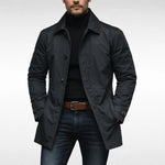 Men’s Coat Mid-Length Button-Front Turn-Down Collar