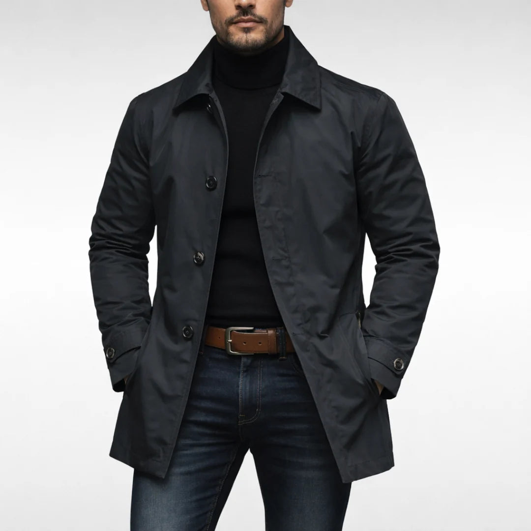 Men’s Coat Mid-Length Button-Front Turn-Down Collar