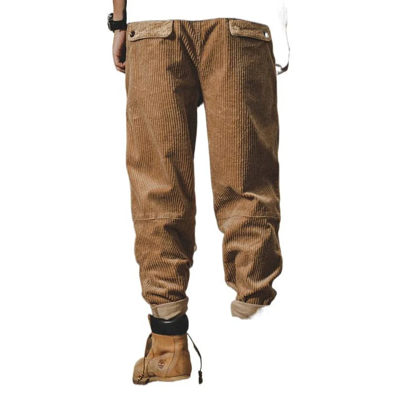 Men’s Corduroy Pants Fine-Wale Relaxed Fit Elastic Waistband