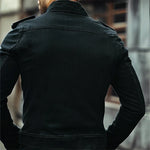 Men’s Denim Jacket Distressed Vintage Wash Stand Collar Slim Fit