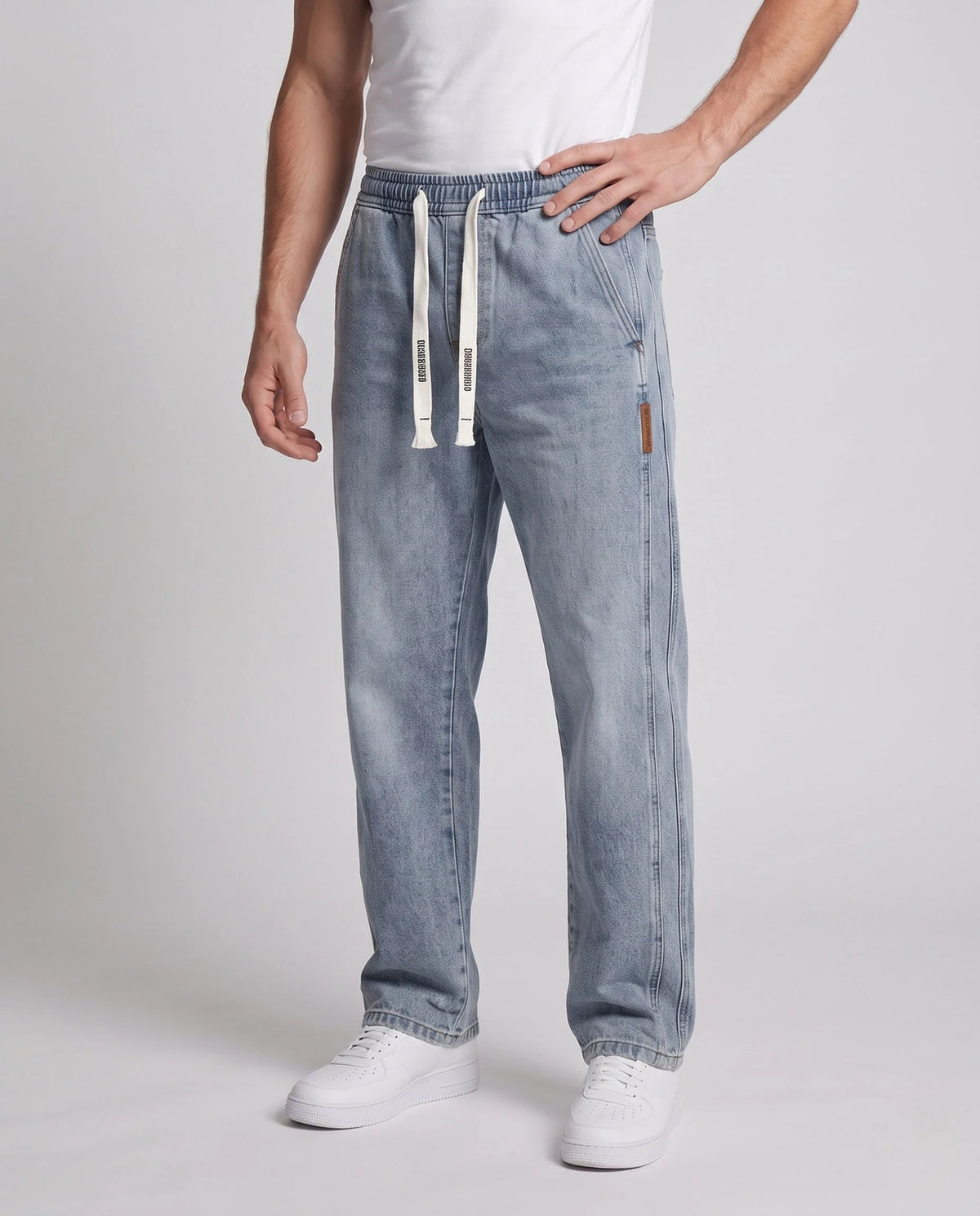 Men’s Denim Pants Loose Fit Cotton Drawstring Waist