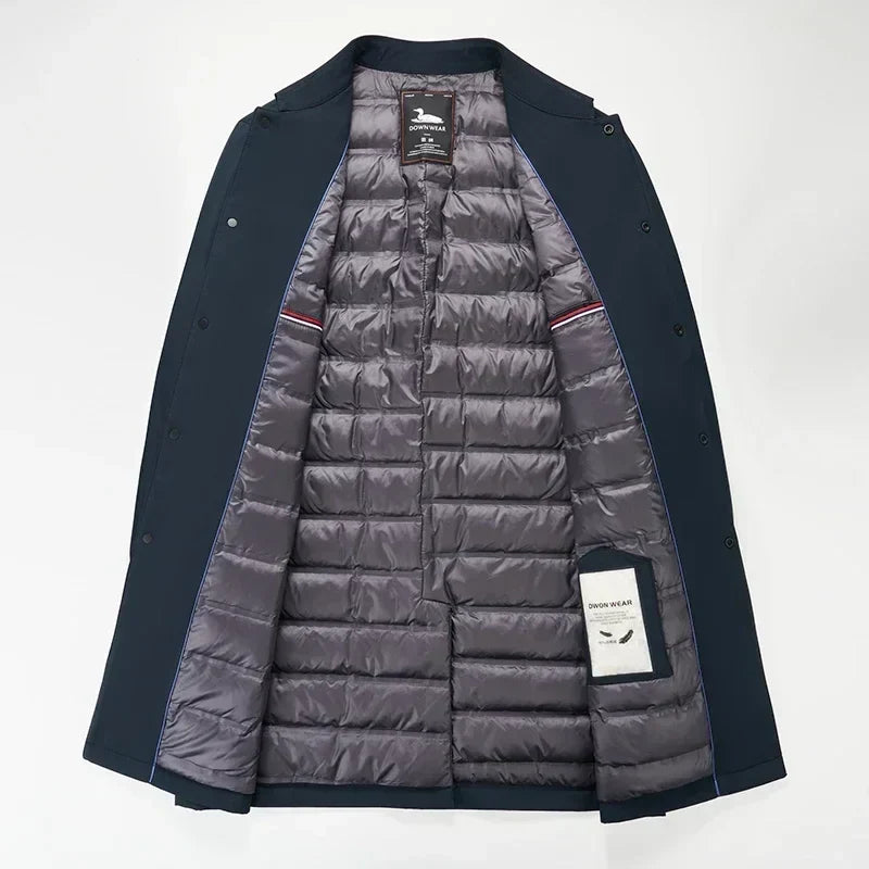 Men's Down Trench Coat Water-Repellent 3/4 Length