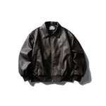 Men’s Leather Bomber Jacket Boxy Fit Full-Zip Closure Wind-Blocking Ribbed Cuffs