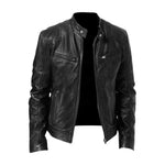 Men's Leather Jacket Stand-Up Collar Zippered Pockets