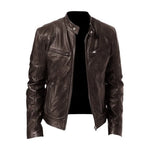 Men's Leather Jacket Stand-Up Collar Zippered Pockets
