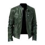Men's Leather Jacket Stand-Up Collar Zippered Pockets