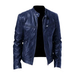 Men's Leather Jacket Stand-Up Collar Zippered Pockets