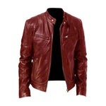 Men's Leather Jacket Stand-Up Collar Zippered Pockets
