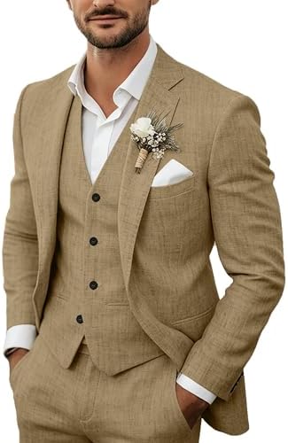 Men's Linen Suit Three-Piece Lightweight Set