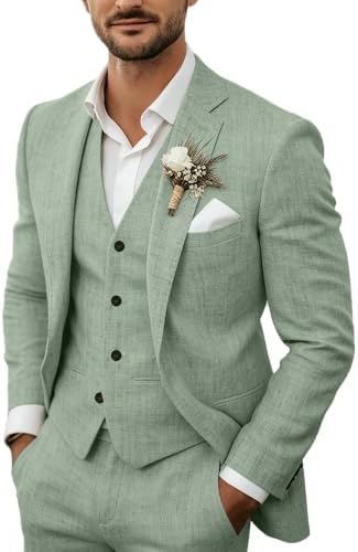 Men's Linen Suit Three-Piece Lightweight Set