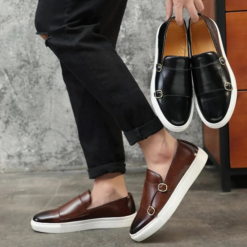 Men’s Loafers Double Monk Strap Cushioned Sole