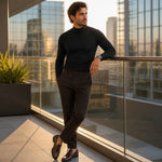 Men’s Long-Sleeve Shirt Slim Fit Fold-Over Stand-Up Collar